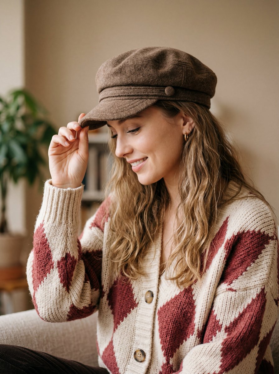 Woman in Argyle Cardigan