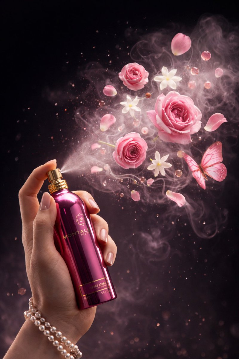 Hand Holding Pink Perfume Bottle