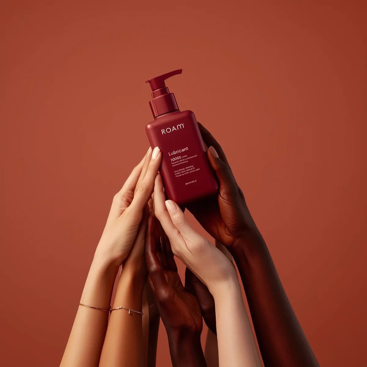 Diverse Hands Holding ROAM Lubricant