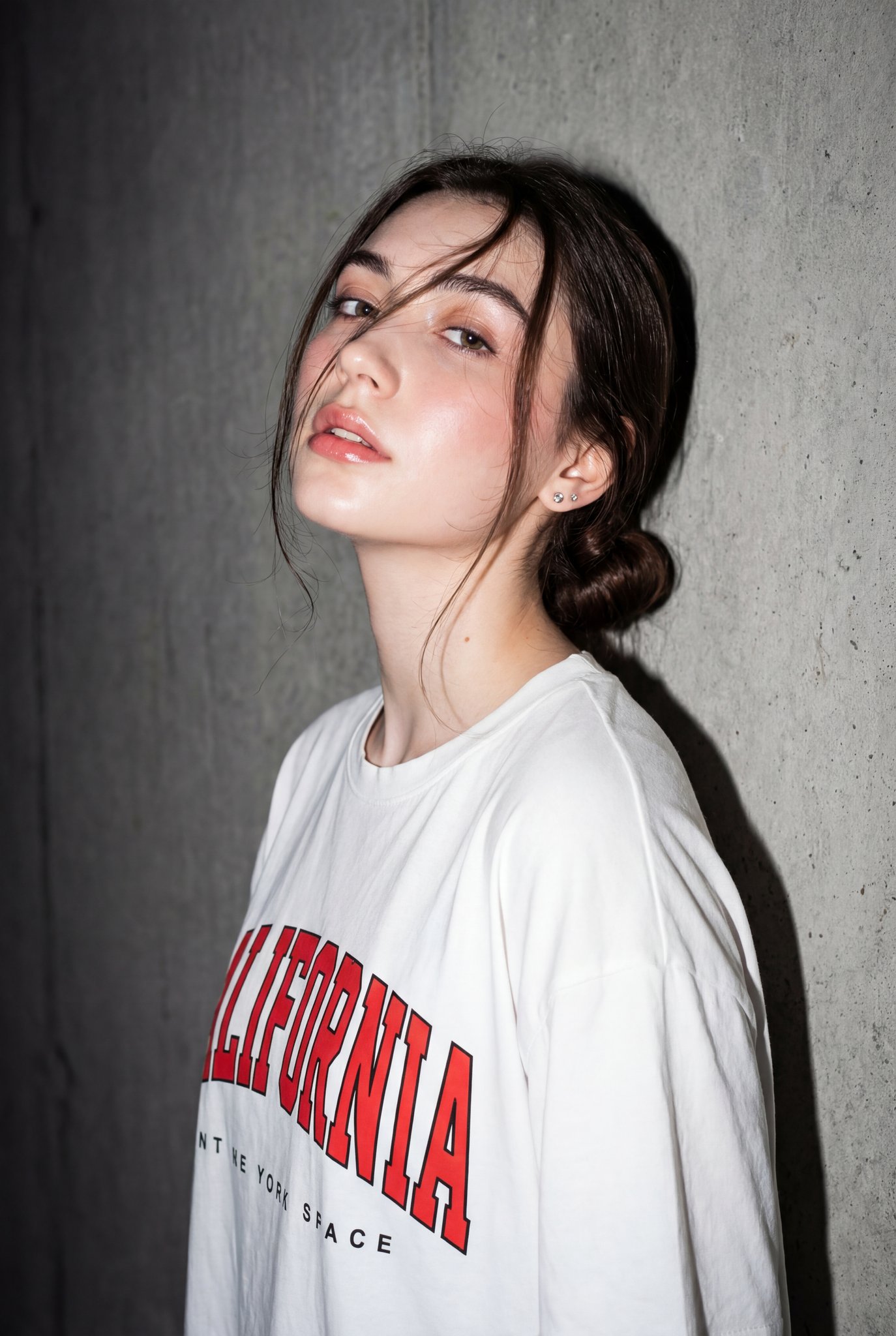 Young Woman Against Concrete Wall
