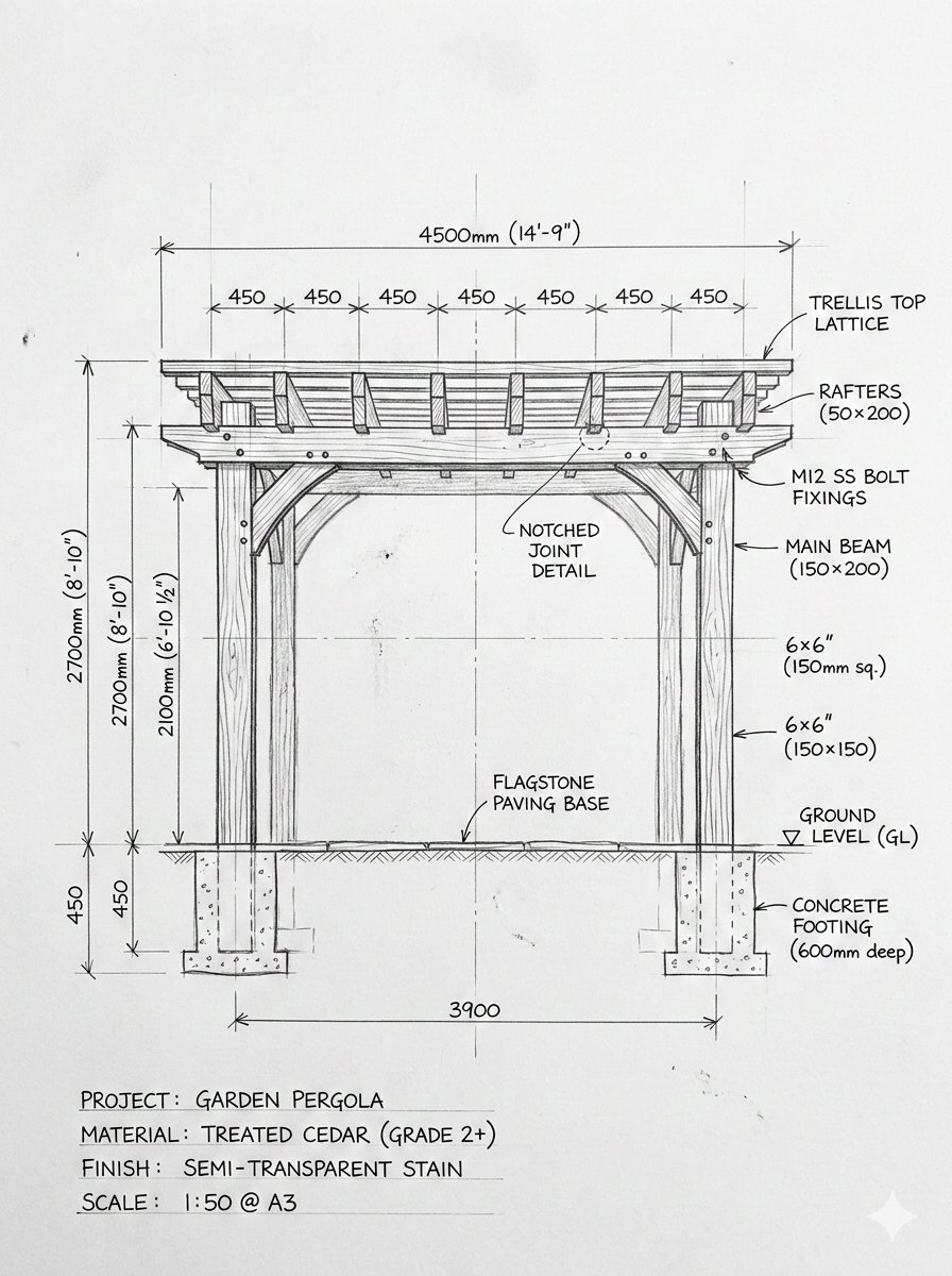 Hand-Drawn Pergola Blueprint