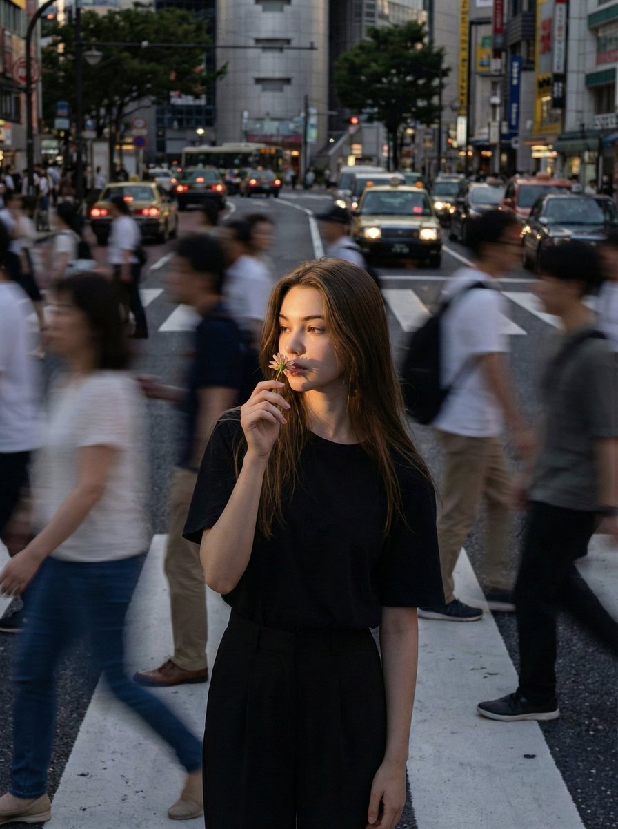Woman Walks City Street