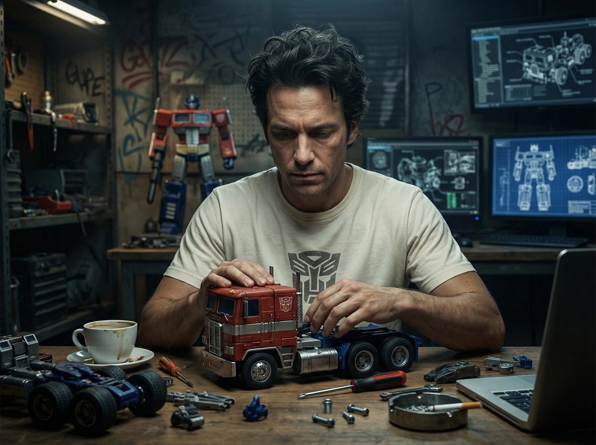 Man Assembling Optimus Prime Toy