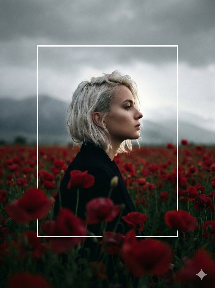 Woman in Crimson Field Portrait