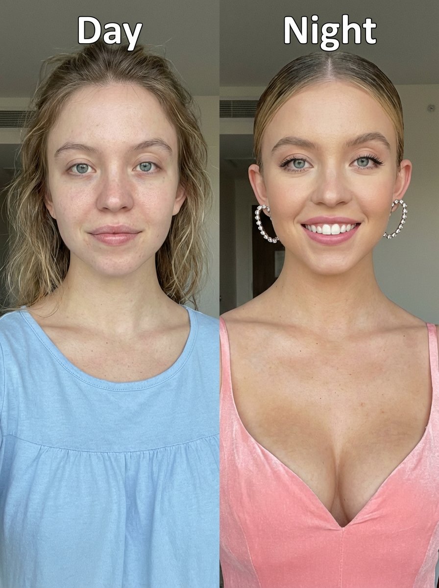 Sydney Sweeney Before-and-After Portrait