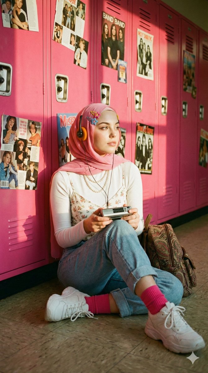 Hijab Woman in Retro Hallway