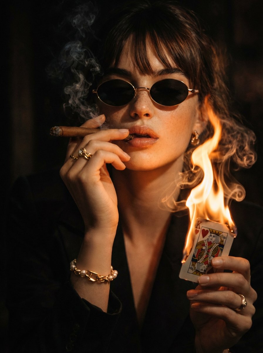 Stylish Woman Smoking Cigar