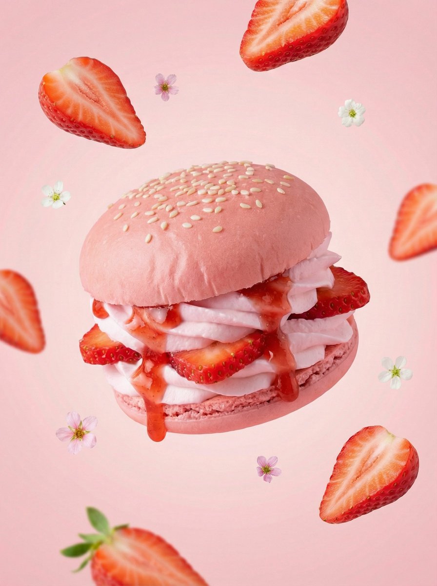 Hyper-Realistic Strawberry Dessert Burger