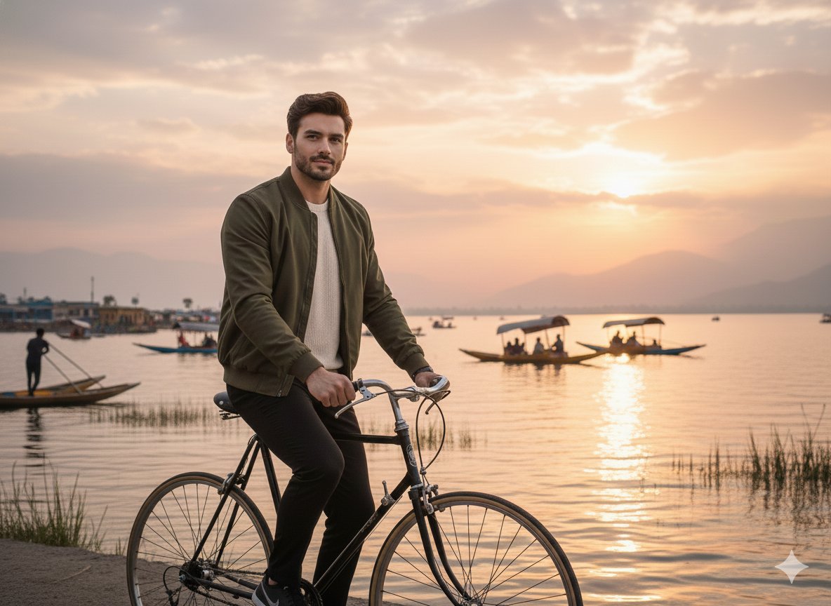Man Riding Bicycle Dal Lake