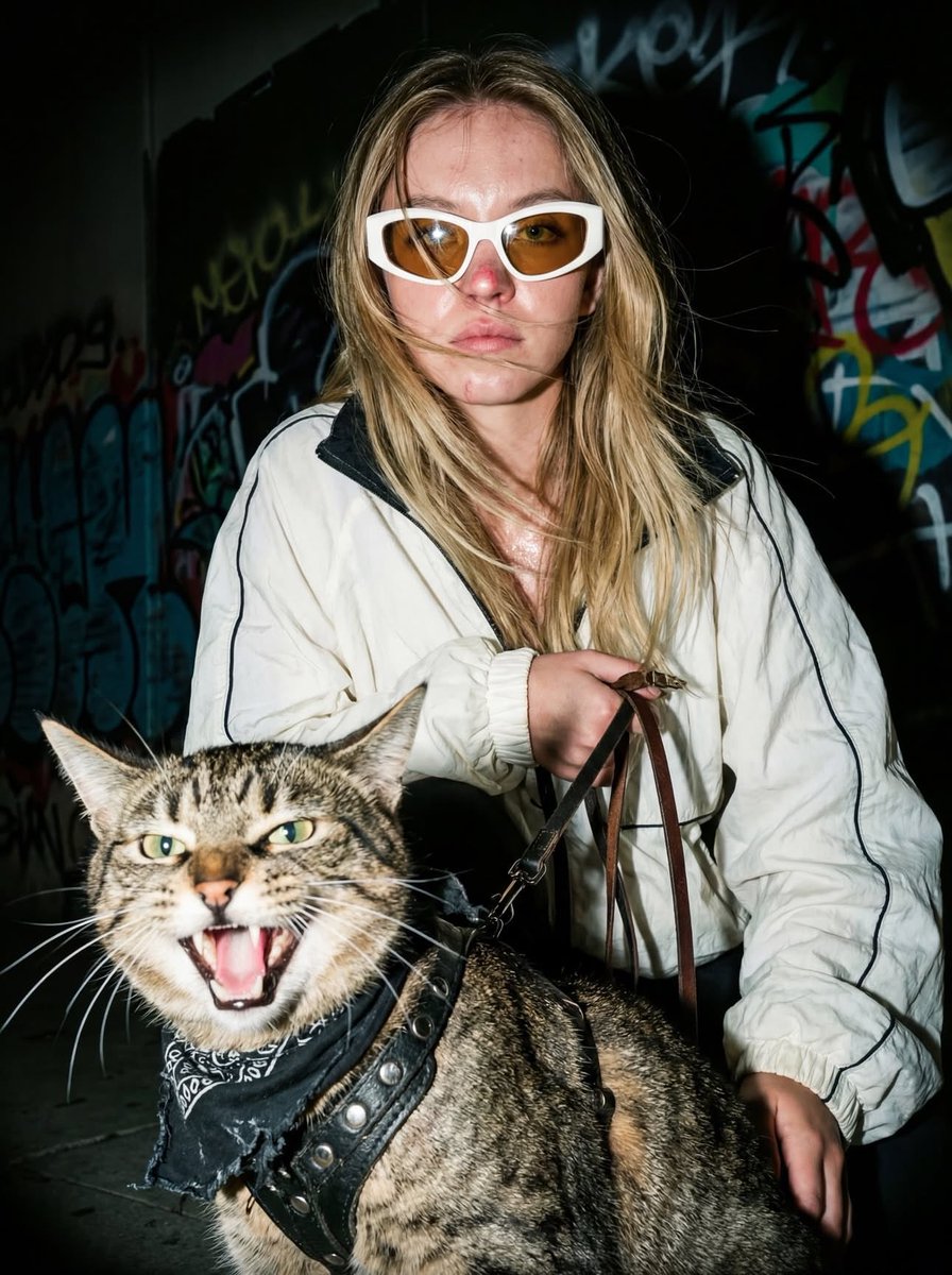 Woman with Cat on Leash