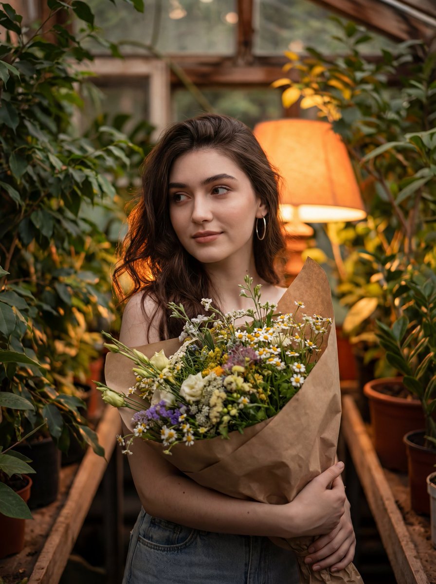 Girl with Flower Bouquet