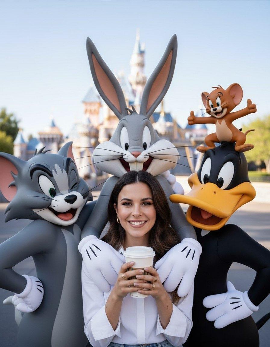 Woman Hugging Rabbit Mascot