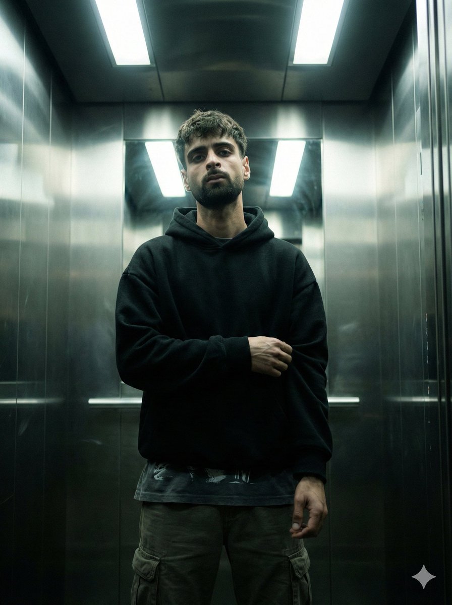 Man In Industrial Elevator