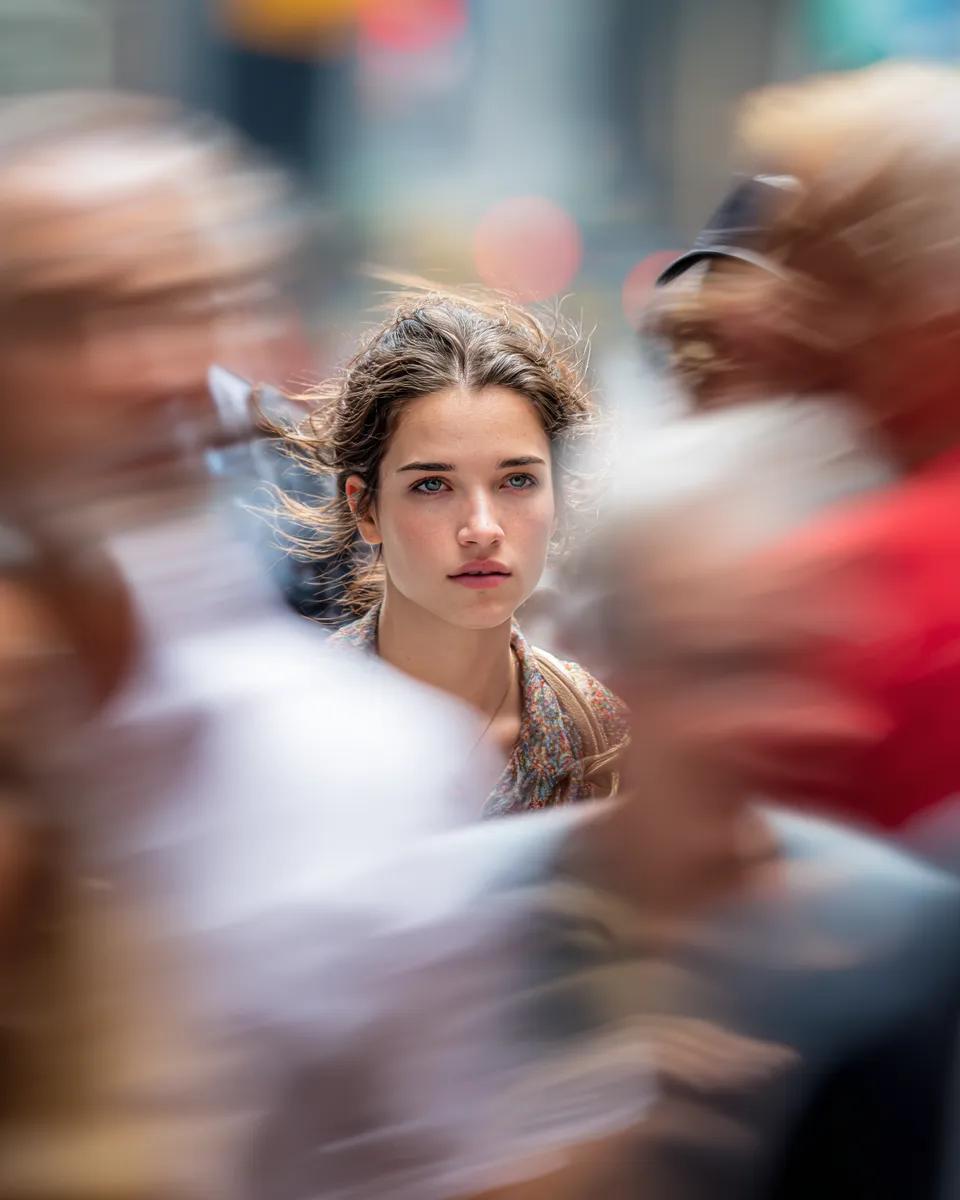 Model on Busy New York Street