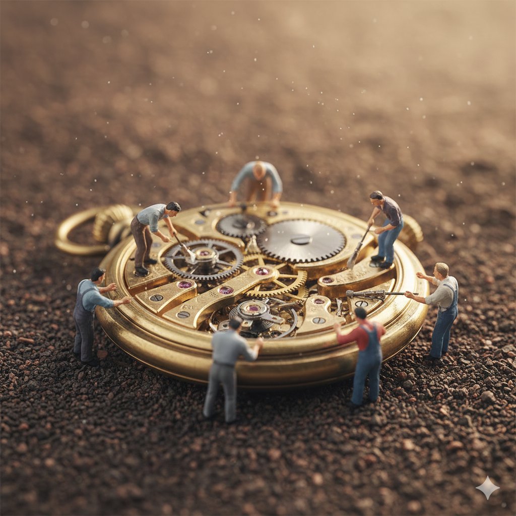 Tiny Workers Repair Pocket Watch
