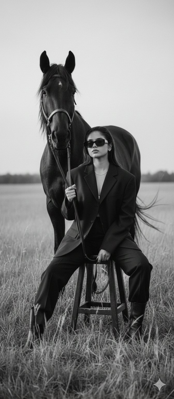Woman with Horse in Field