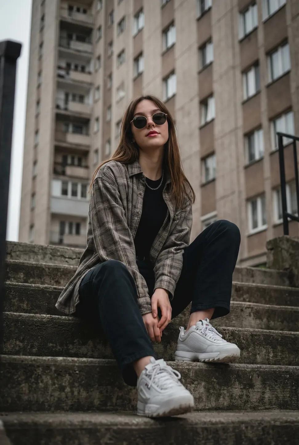 Woman Posing on Stairs