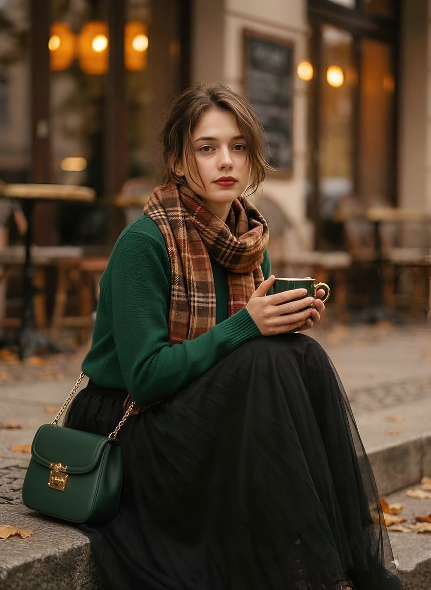 Woman with Green Coffee Cup