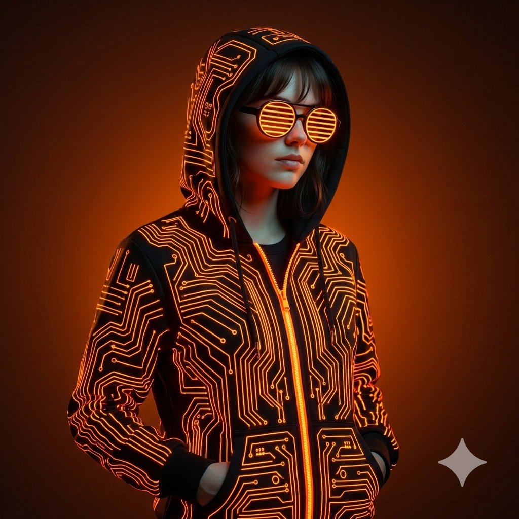 Neon Orange Cyberpunk Portrait