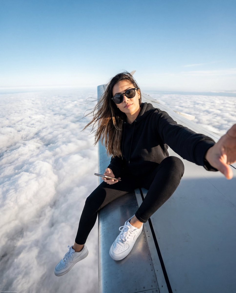Woman on Airplane Wing