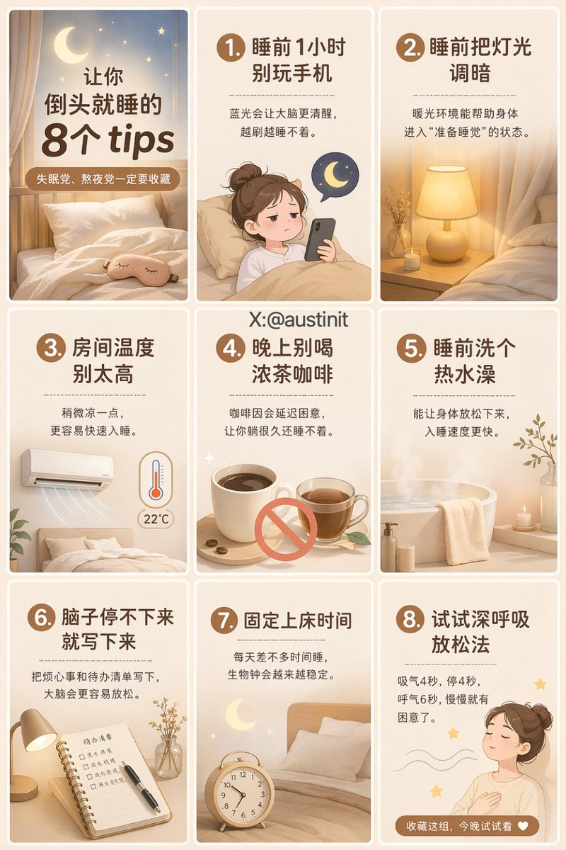 Elegant Sleep Tips Grid Poster