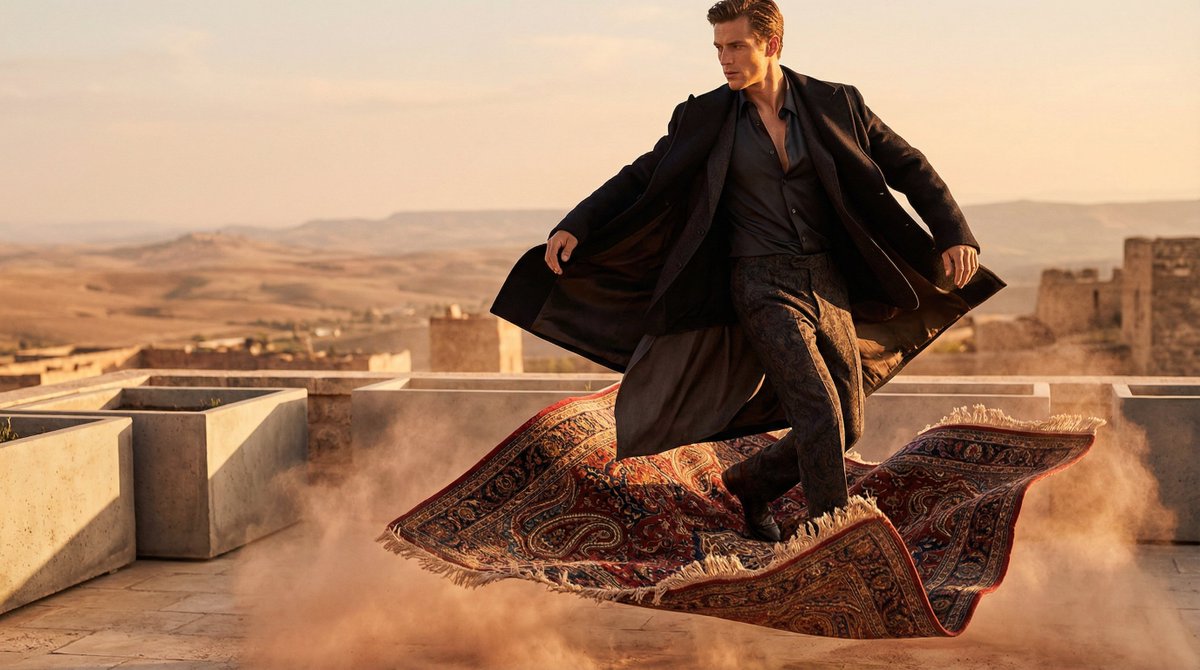 Woman on Flying Magic Carpet
