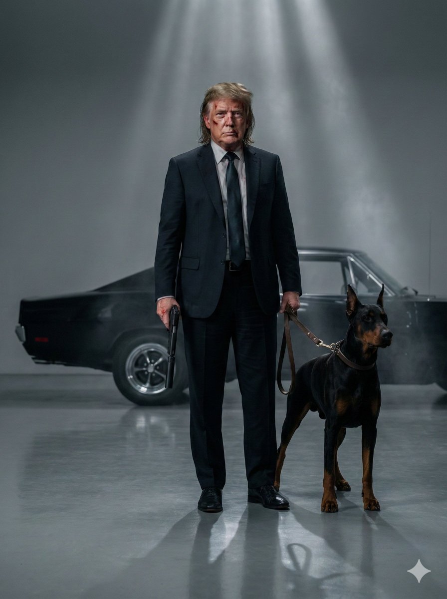Hitman with Doberman and Car