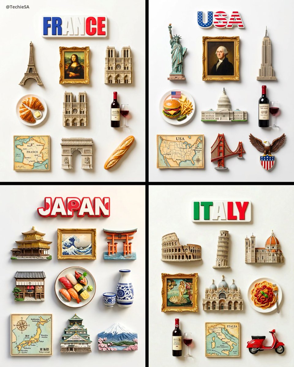 French Souvenir Fridge Magnets