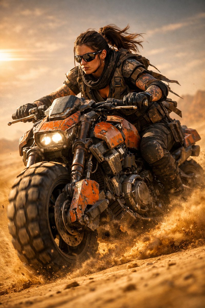 Desert Biker on Armored Motorcycle