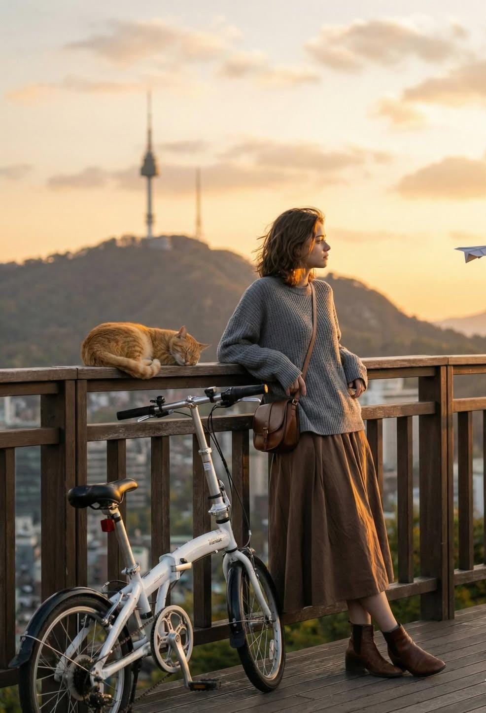 Woman Overlooking City at Sunset