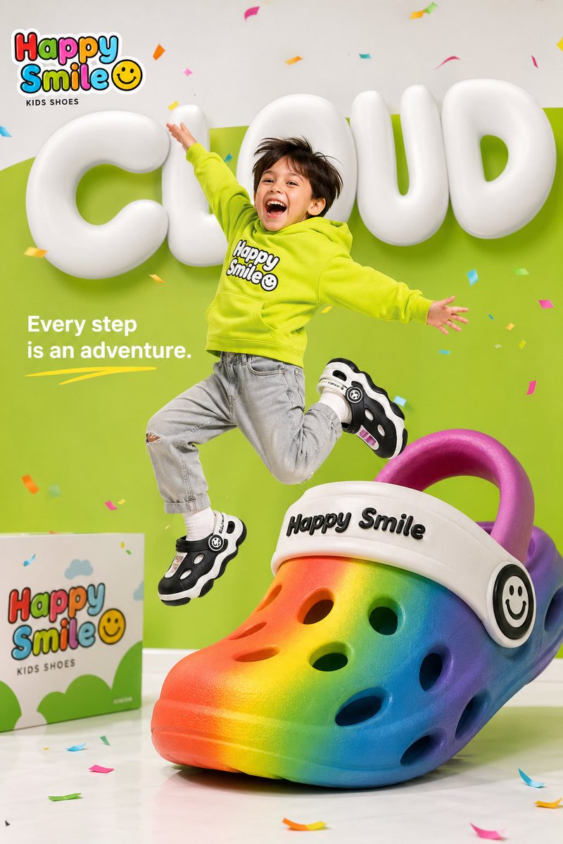 Happy Child Jumping in Shoes