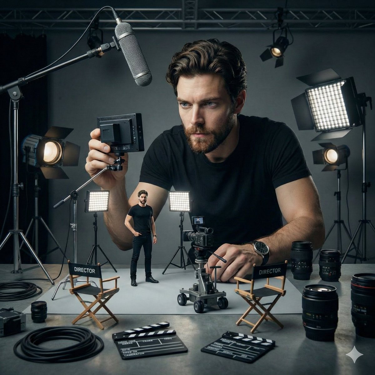 Woman Supervising Miniature Film Set
