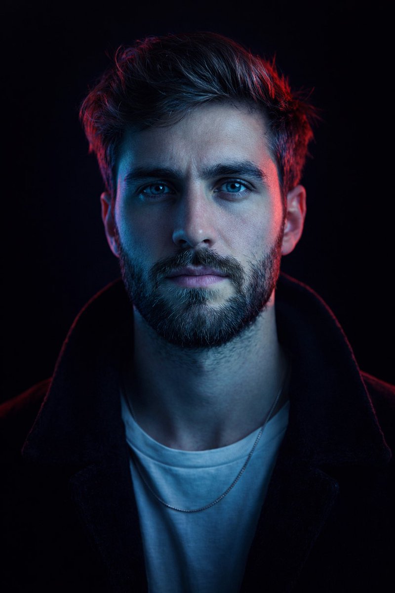 Intense Cyberpunk Portrait with Neon Lighting