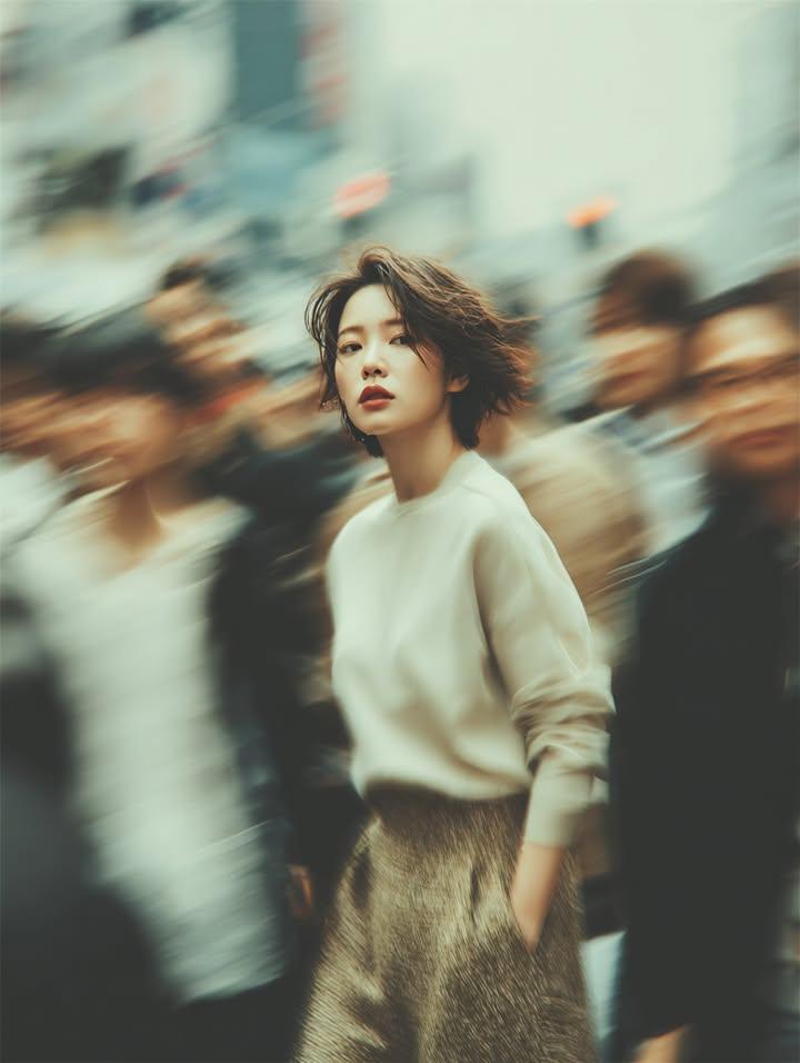 Woman in Urban Crowd Portrait