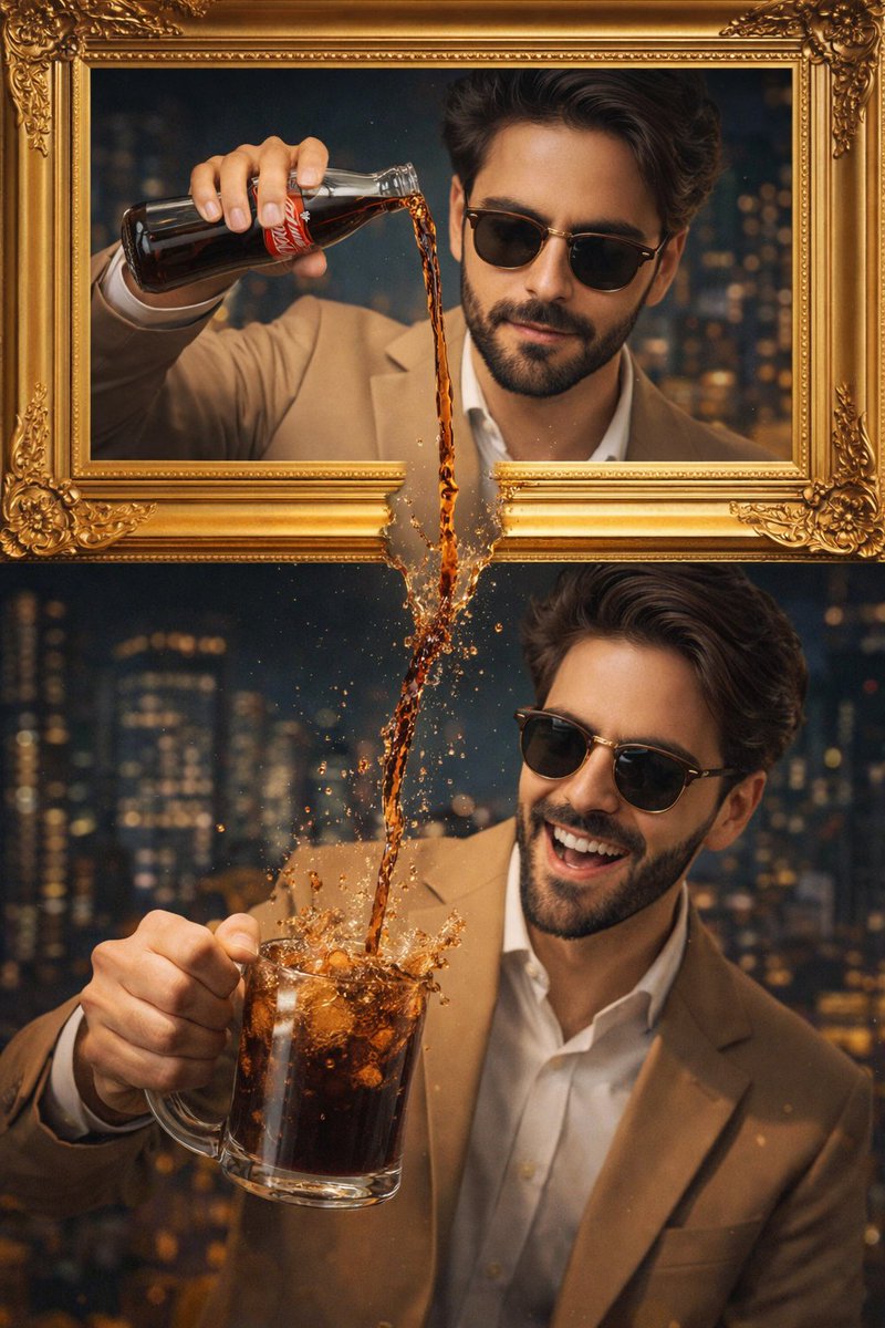 Man Pouring Cola In Split Frame