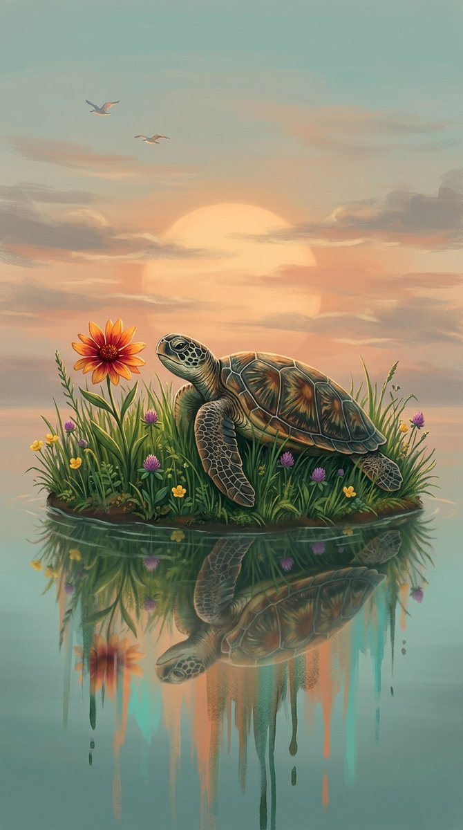 Glowing Turtle on Riverbank