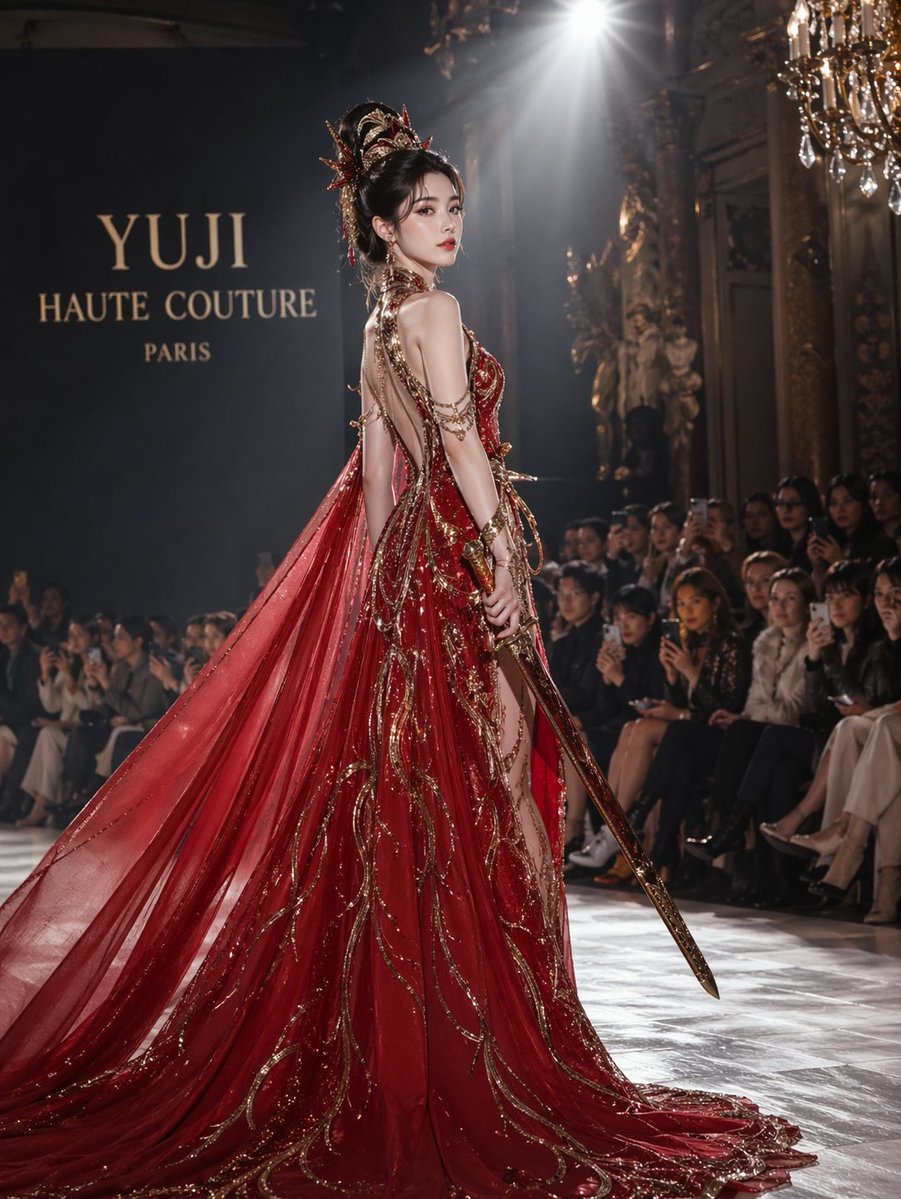 Yu Ji in Red Couture Gown