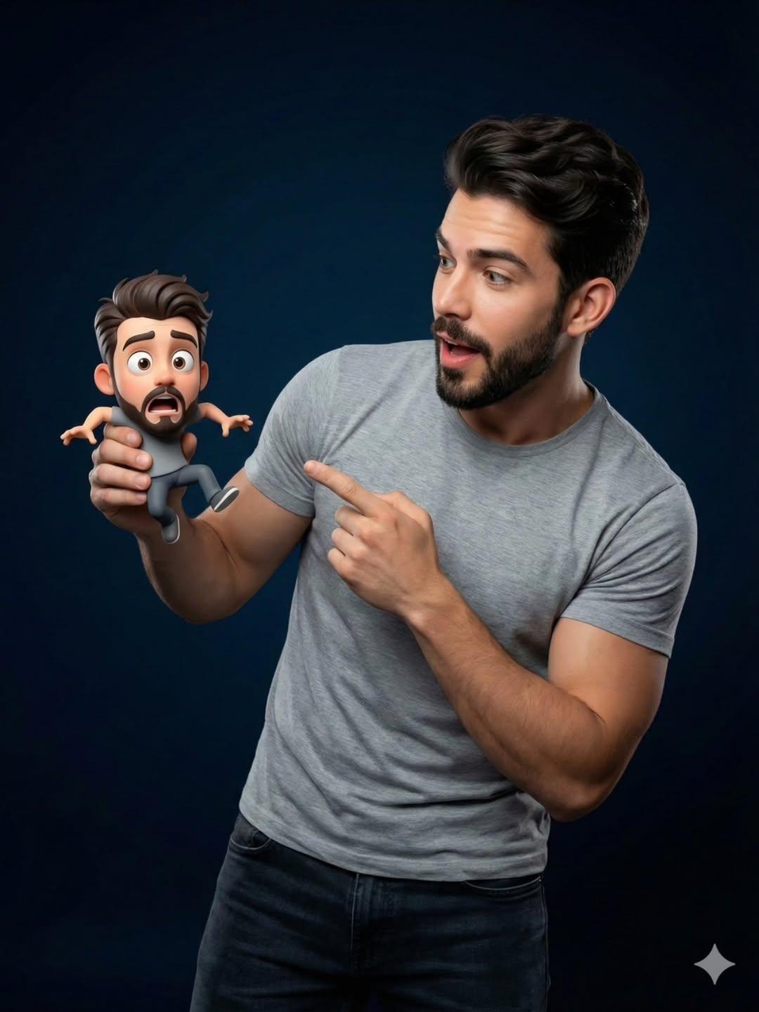 Human and Tiny Cartoon Portrait