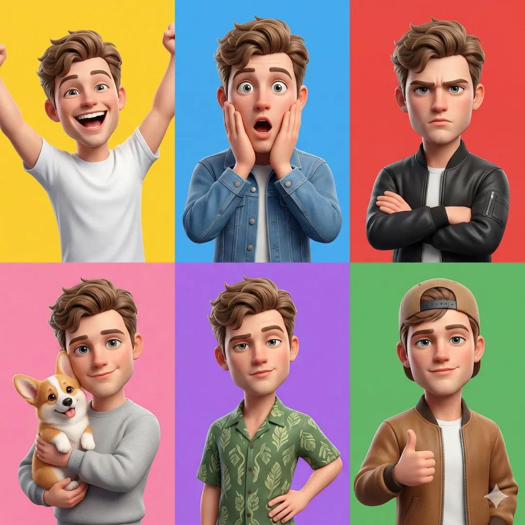 Young Man's Expressive Faces
