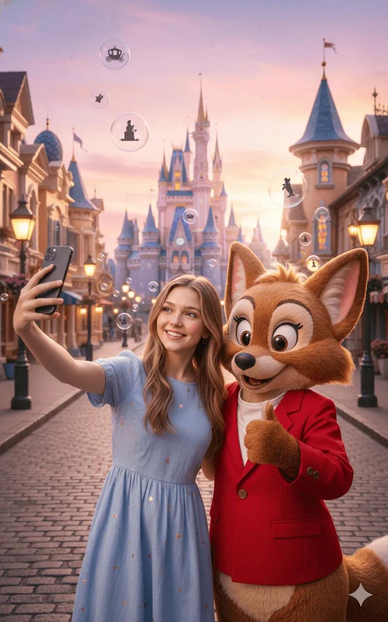 Woman with Fox Mascot Selfie