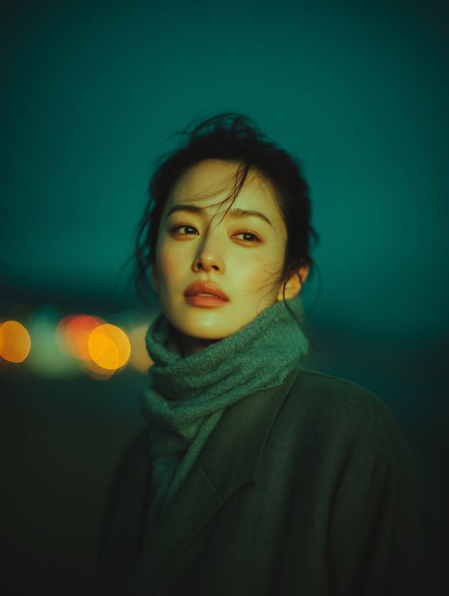 Cinematic Night Portrait Young Woman