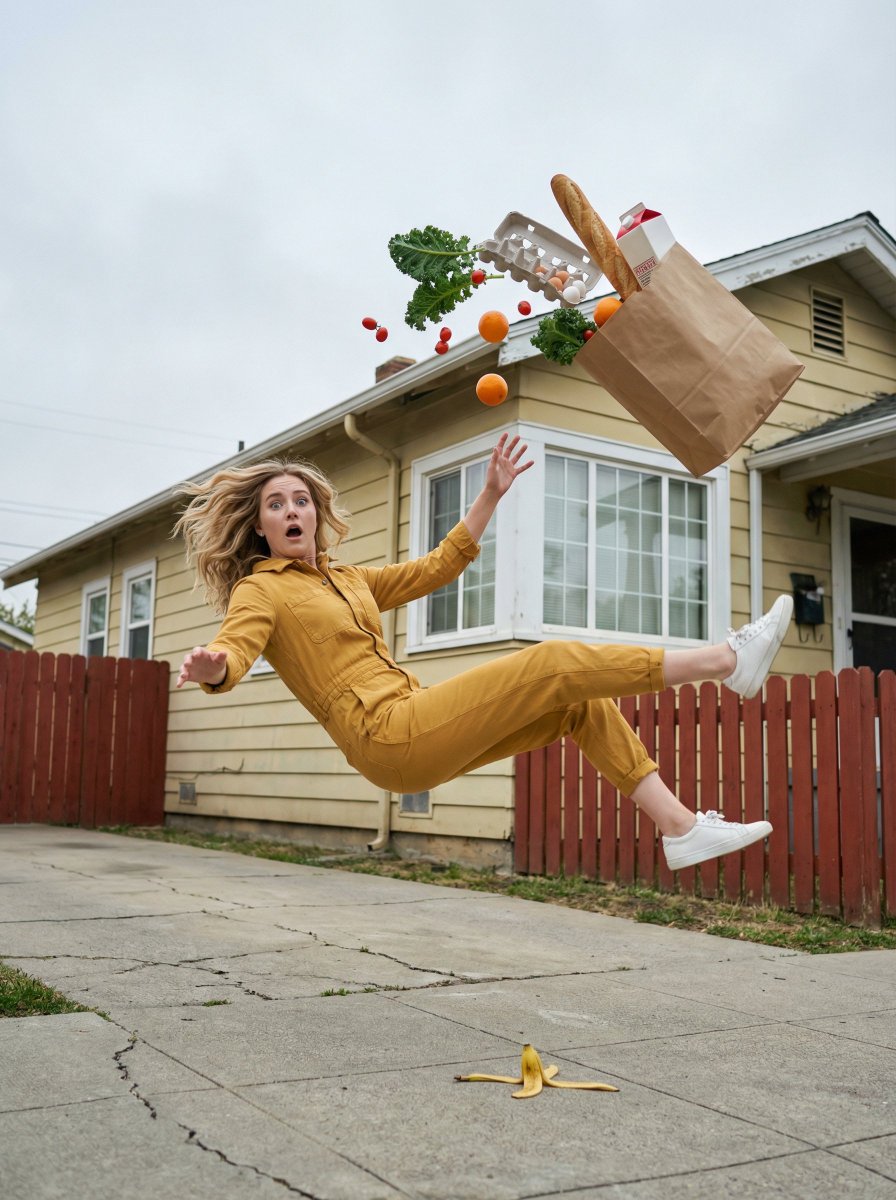 Woman Falling Backward on Street