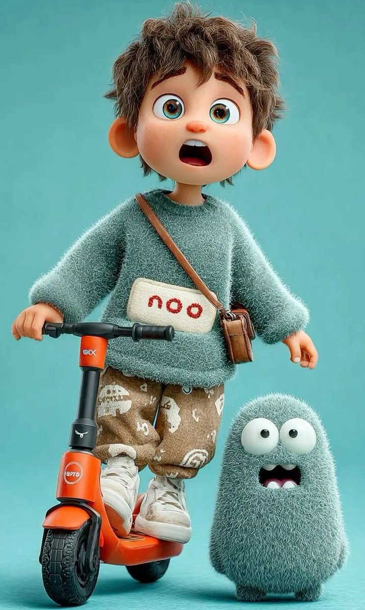 Surprised Boy on Scooter