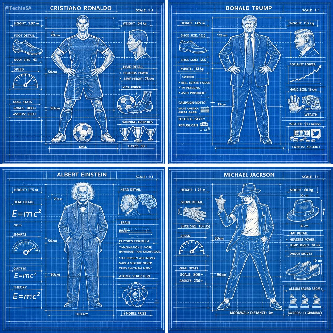 Technical Blueprint Illustration of Character