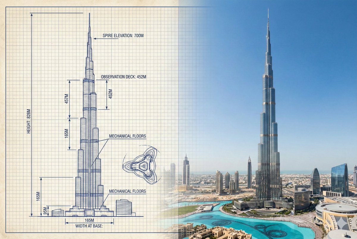Burj Khalifa Sketch and Photo
