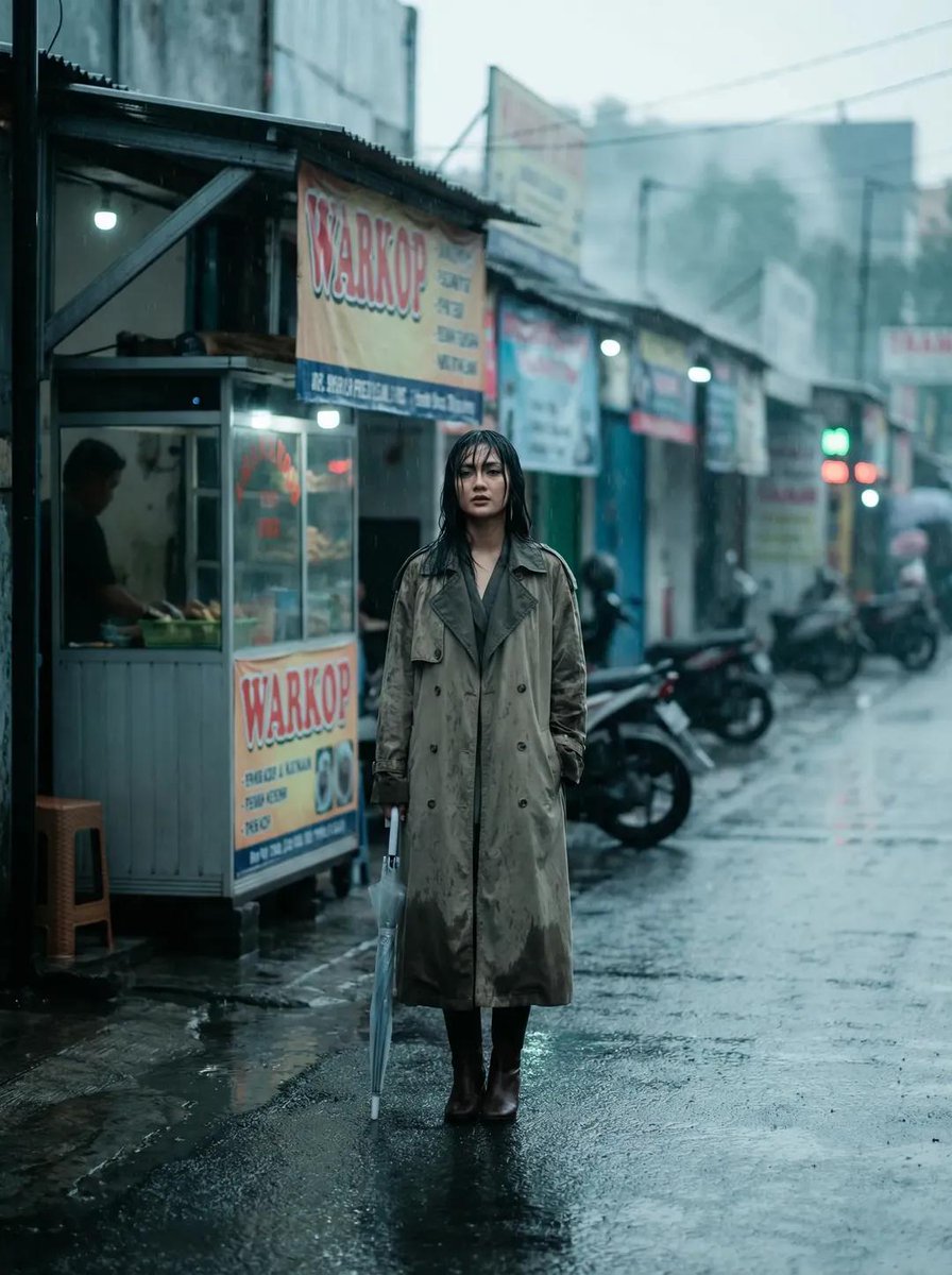 Indonesian Woman Rainy Street Fashion