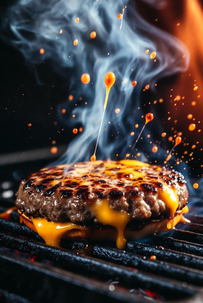 Sizzling Gourmet Cheeseburger Close-up