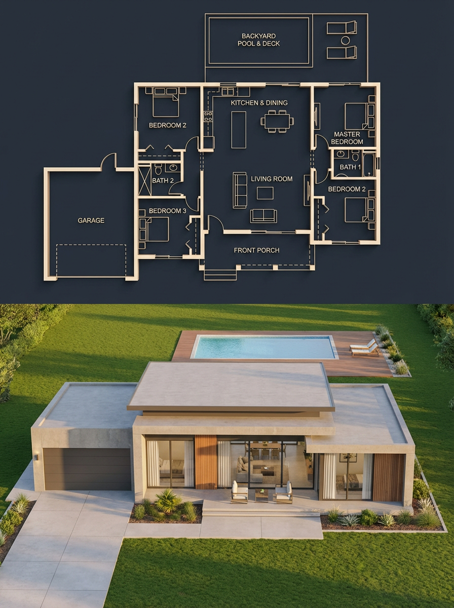 Blueprint to Photorealistic House
