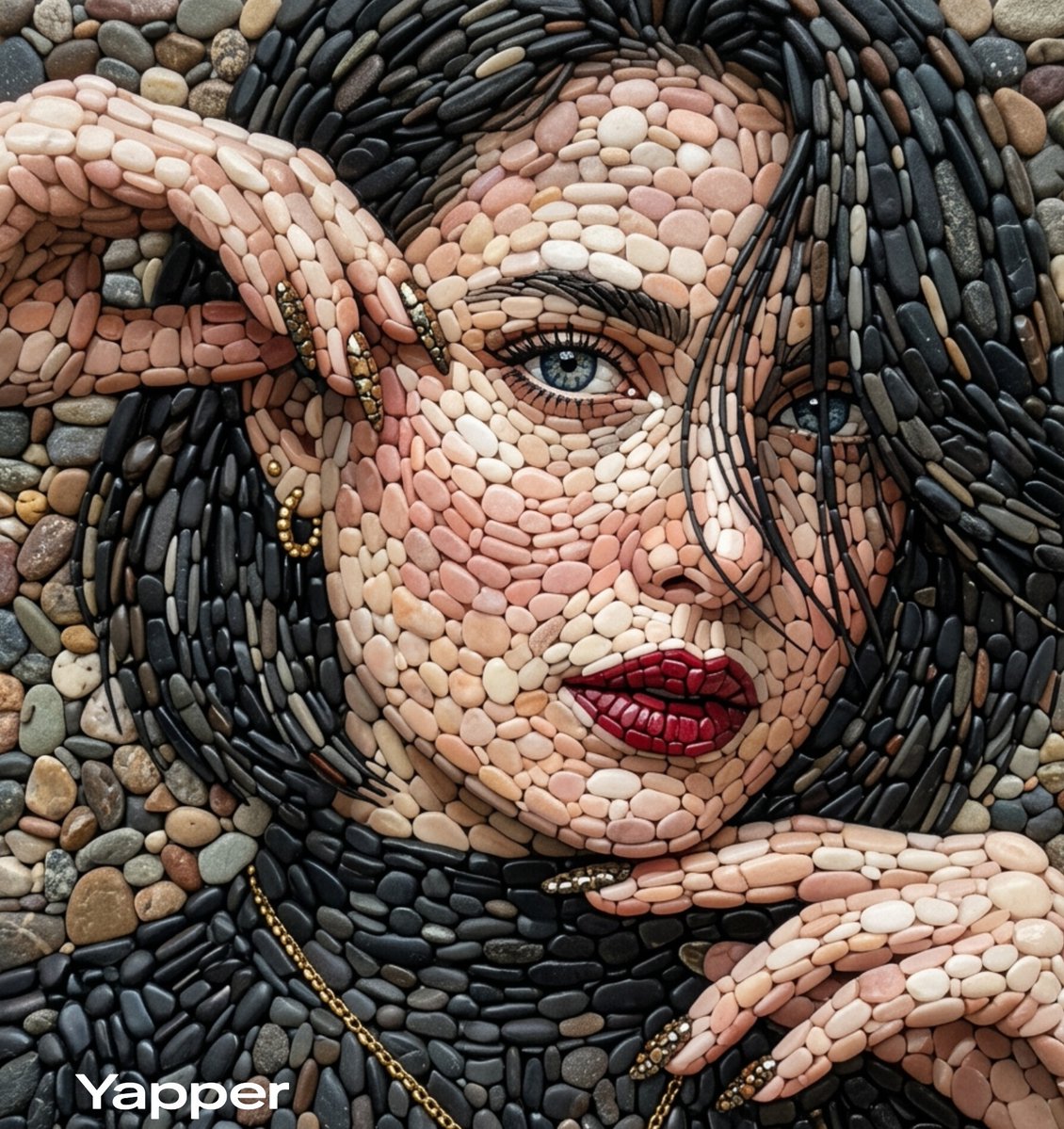 Pebble Mosaic Woman Portrait