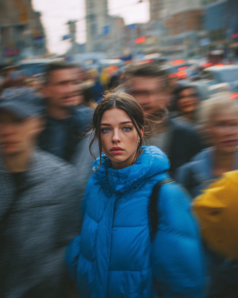 Woman in Blue Puffer Jacket
